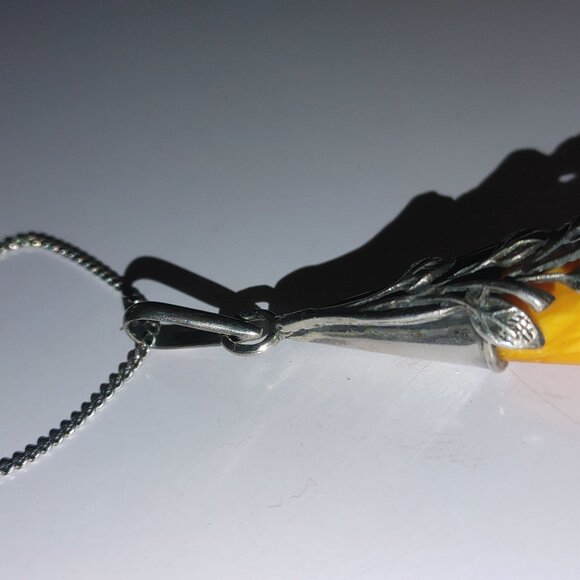 925 Polished Yellow Pendant Necklace Sterling Silver Leaf Design Chain 20 inch - Picture 9 of 10